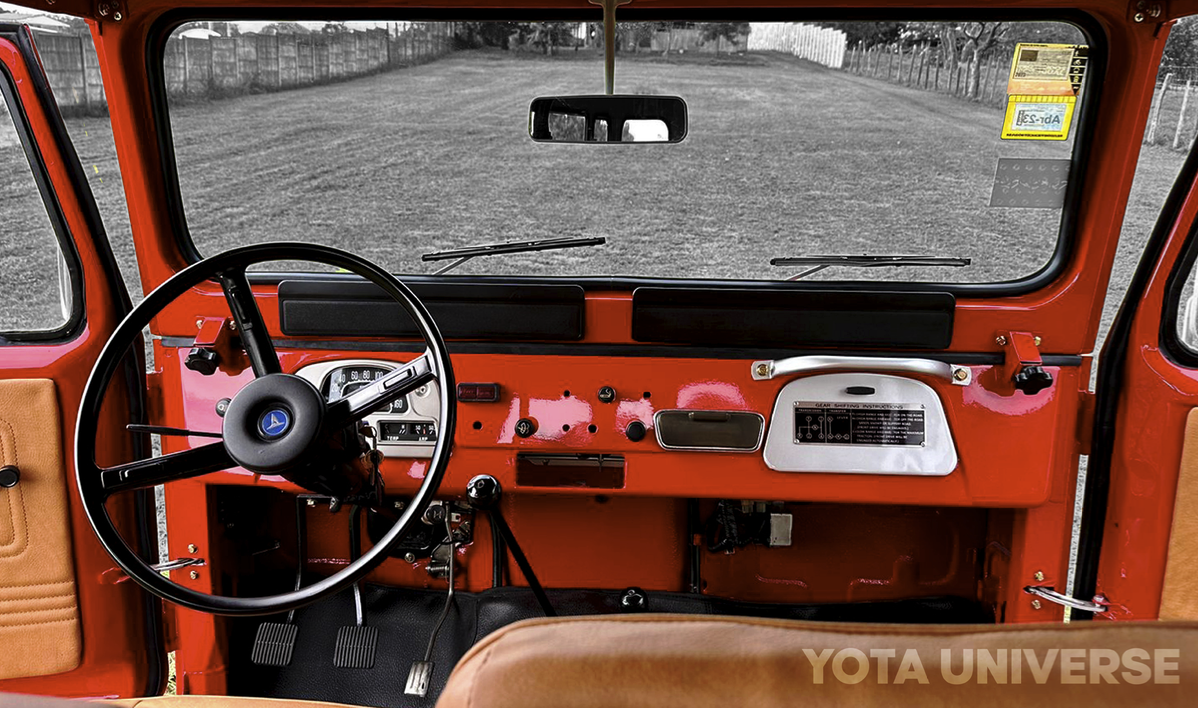 1980 Toyota Land Cruiser BJ40 interior — Yota Universe frame-off restoration, Costa Rica